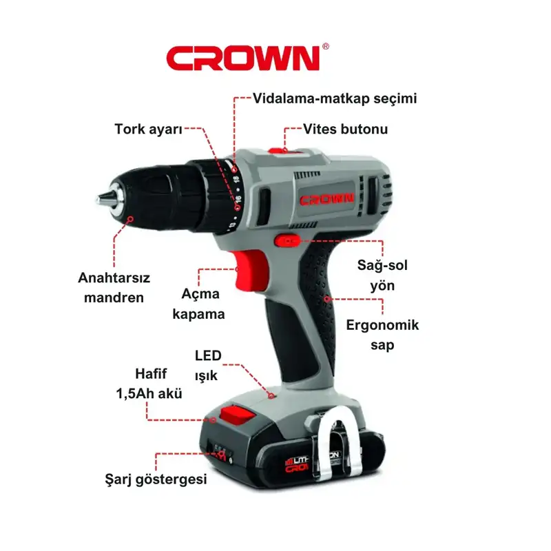 Crown Akülü Vidalama 14.4V-1.5Ah CT21055L