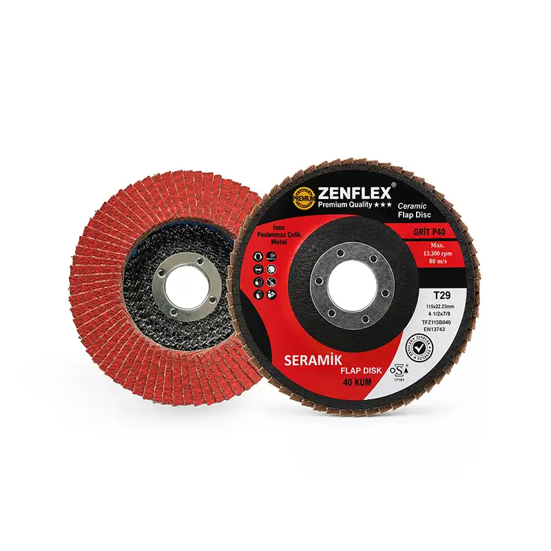 Zenflex 115 mm Seramik Flap Disk Zımpara | 40 / 60 / 80 Kum | 180 Adet | Paslanmaz Metal Zımpara Diski